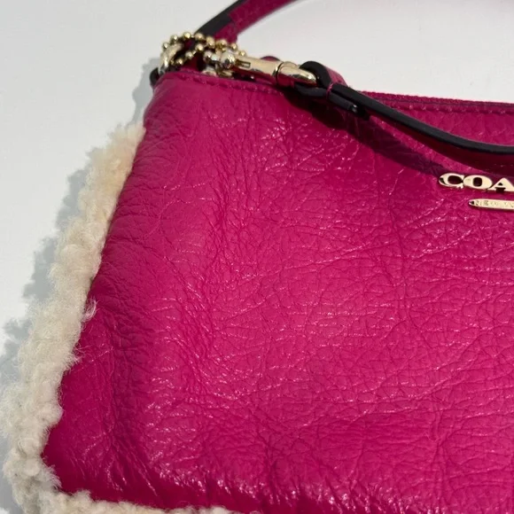 Coach Wristlet New York Shearling Natural Leather Mix Mini Saddle Pink - Picture 6 of 14
